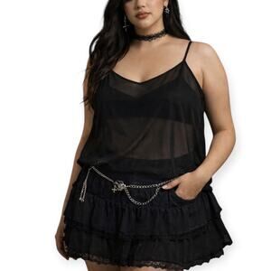 Vintage Notations Black Sheer Tank Top Y2K 90s Fairy Grunge Whimsigoth XL